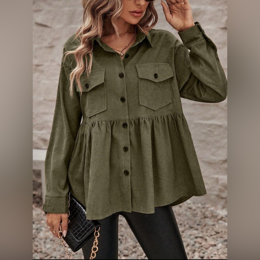 NWOT SHEIN Button-Up Peplum Shirt